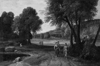 Klassisk landskap med to kvinner og en mann på en sti, 166070. av Jean Francois Millet