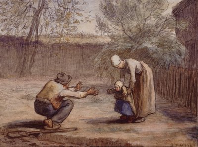 Første trinn (kritt og akvarell) av Jean Francois Millet