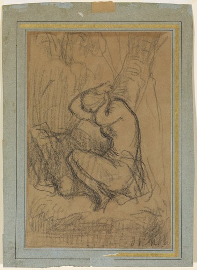 Ung kvinne fester det lange håret sitt etter badet av Jean Francois Millet