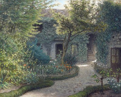 ""Theodore Rousseaus hus (1812-1867) i Barbizon"" (Theodore Rousseaus hus i Barbizon) Maleri av Jean Francois (Jean-Francois) Millet (1814-1875) Privat samling av Jean Francois Millet