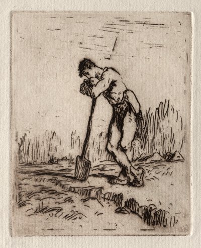 Mann som lener seg på en spade. av Jean Francois Millet