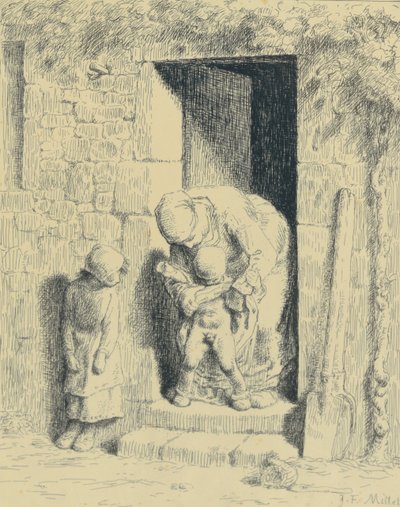 Maternal Care, 1862 (glasstrykk) av Jean Francois Millet