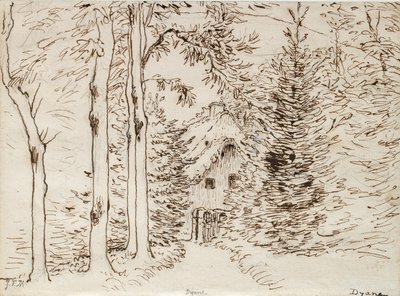 Sti gjennom skogen til et hus med stråtak, 1866 av Jean Francois Millet