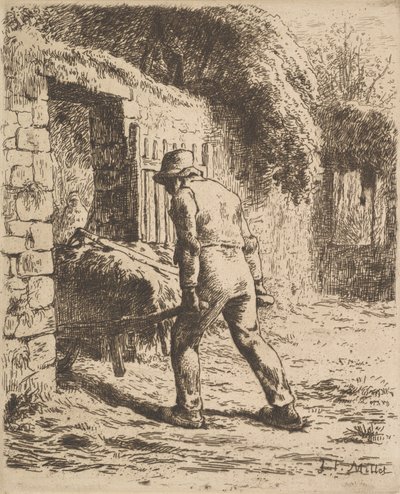 Bonde som skyver en trillebår, 1855 av Jean Francois Millet