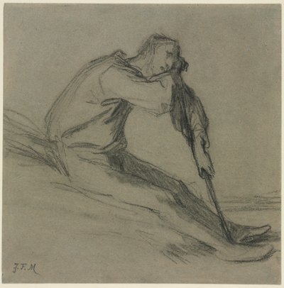 Sittende bonde hviler på en hakke av Jean Francois Millet