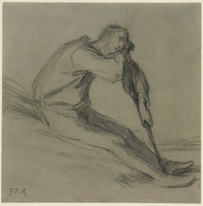 Sittende bonde hviler på en hakke. av Jean Francois Millet