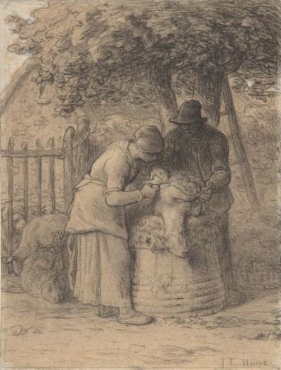 Saueklipping under et tre, ca. 1854. av Jean Francois Millet
