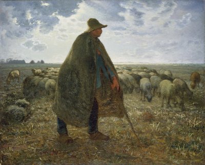Shepherd Tending His Flock (olje på lerret) av Jean Francois Millet