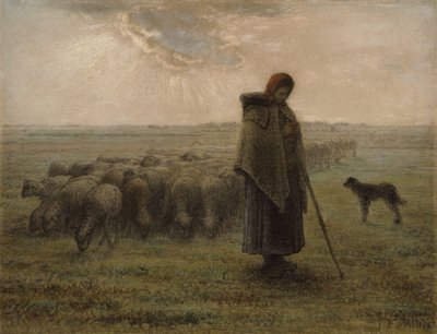 Hyrdinna og flokken hennes, 1862-63 av Jean Francois Millet