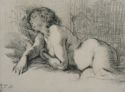 Studie av en liggende naken kvinne (kull på papir) av Jean Francois Millet