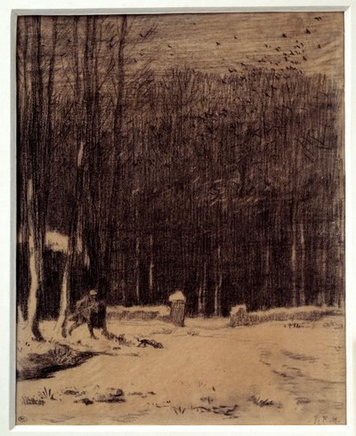 Inngangen til Barbizon-skogen, snøeffekt Svart blyanttegning av Jean Francois Millet (1814-1875) Dim. 0,28 x 0,22 m Paris. Orsay museum av Jean Francois Millet