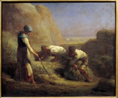 Høybåtfolkene. Bønder utgjør støvlene med høyet som nettopp er slått. Maleri av Jean Francois Millet (1814-1875) 1800-tallets søn. 0,54x0,65 m av Jean Francois Millet