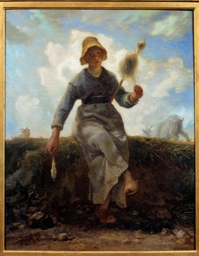 Spinneren, Auvergne geitegjeter. Maleri av Jean Francois Millet (1814-1875) av Jean Francois Millet