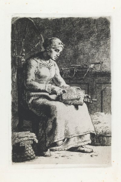 Kvinne karding ull av Jean Francois Millet