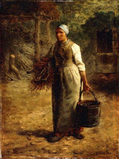 Kvinne som bærer ved og en spann, ca. 1858-60 av Jean Francois Millet