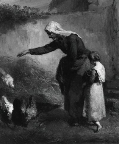Kvinne som mater kyllinger, 184648. av Jean Francois Millet