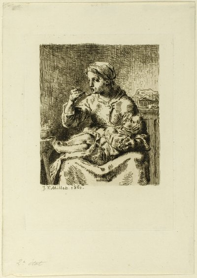 Kvinne som mater barnet sitt av Jean Francois Millet