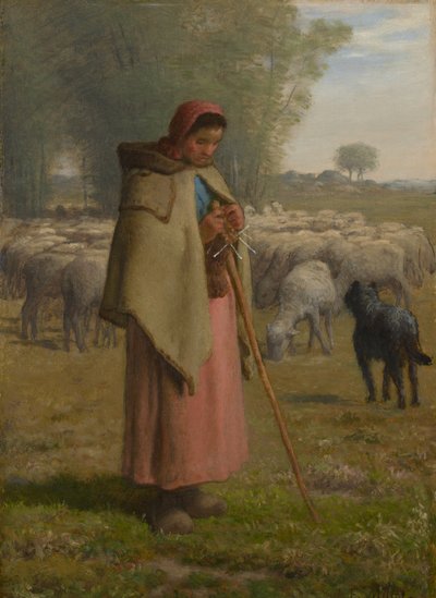 Ung jente som vokter sauene sine, ca. 1860-62 av Jean Francois Millet