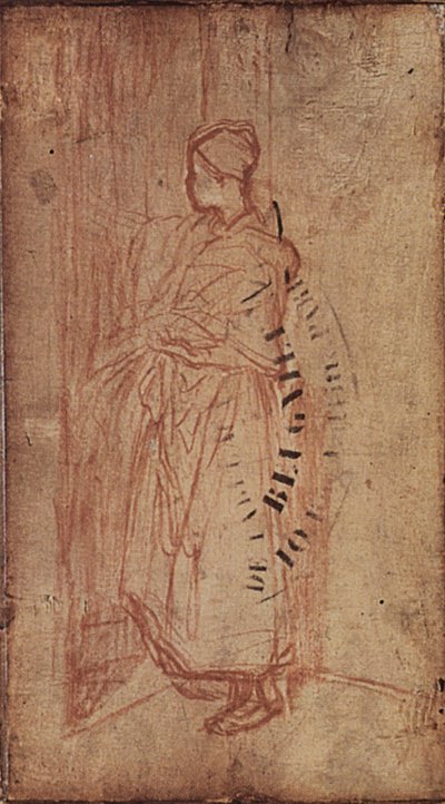 Ung kvinne tar sengetøy fra en hylle, ca. 1850-52 av Jean Francois Millet