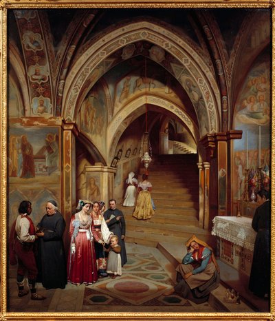 Utsikt over kirken til benediktinerklosteret San Subiaco Maleri av Jean Francois Montessuy (1804-1876) av Jean Francois Montessuy