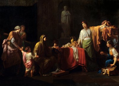 Detalj av: Cornelie (189 - 110 f.Kr.) mor til Gracques - Tiberius Sempronius Gracchus og broren Caius Sempronius Gracchus med kallenavnet Gracques, romerske statsmenn - Maleri av Jean Francois Peyron (1744-1814) av Jean François Pierre Peyron