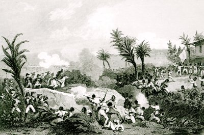 Svart opprør i Santo Domingo, 16. september 1802, fra "Histoire Universelle du XIXe siecle", etter Martinet av Jean Francois Pourvoyeur