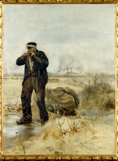 Chiffonnier allumant sa pipe - klutplukker tenner pipen sin (olje på tre) av Jean Francois Raffaelli