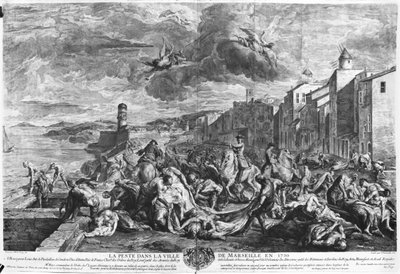 Pesten i 1720 i Marseilles, gravert av Simon Thomassin (1655-1733) 1727 (gravering) (s/hvitt foto) av Jean Francois de (after) Troy