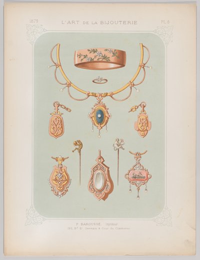 Smykkedesign i gull og rosegull, 1879. av Jean François Barousse