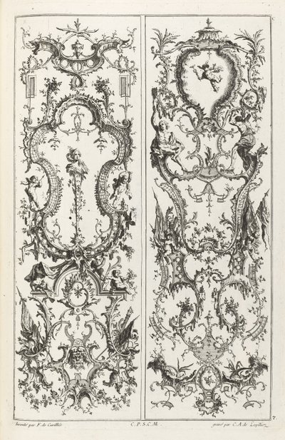To paneler med grotesk design av Jean François Cuvilliés