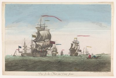 Havutsikt med skip og båter i vinden Vue de la mer au vent frais (tittel på objekt) av Jean François Daumont