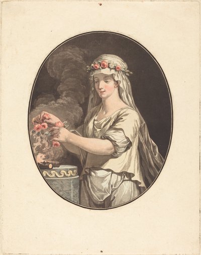Den unge vestalen av Jean François Janinet after Jean Jacques François Le Barbier I