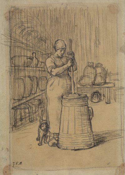 Study for Woman Churning Butter av Jean Francois Millet