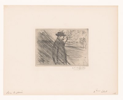 Mann med hatt i regnet Sous la pluie av Jean François Raffaëlli (signed by artist)