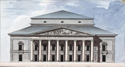 Fasade til Saint Petersburg Imperial Bolshoi Kamenny Theatre, 1802 av Jean François Thomas de Thomon