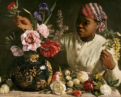 Svart kvinne med peoner, 1870 av Jean Frederic Bazille