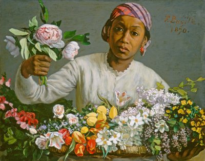 Ung kvinne med peoner, 1870 av Jean Frederic Bazille