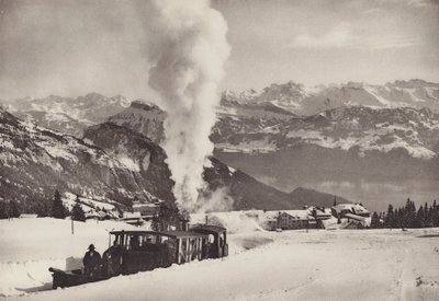 Rigi Kaltbad, vintersportstog fra Vitznau Rigi Bahn (s/hv-bilde) av Jean Gaberell