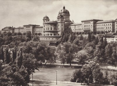Sveits: Bern, det sveitsiske forbundspalasset (s/hvitt bilde) av Jean Gaberell