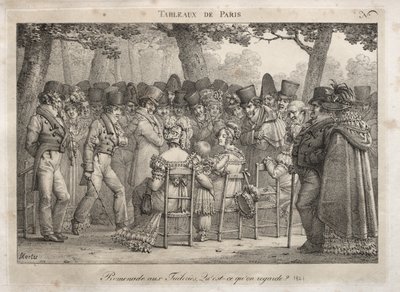 Scenes of Paris: Promenade in the Tuileries. Hva ser de på? av Jean Henri Marlet