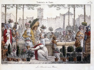 Blomstermarkedet - litografi av Brocas av Jean Henri Marlet