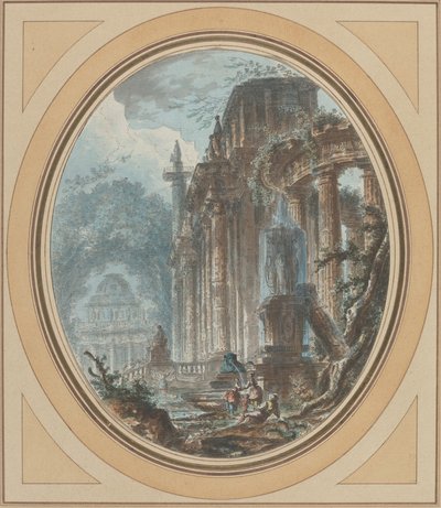 Hage Capriccio med antikke ruiner av Jean Henry Alexandre Pernet