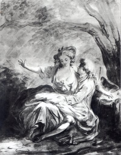 Et møtested for kjærlighet (sepia på papir) av Jean Honore Fragonard