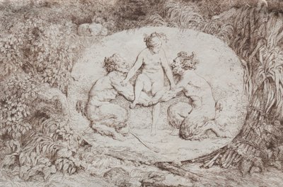 Bacchanales: Nymfe støttet av to satyrer av Jean Honore Fragonard