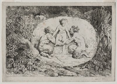 Bacchanales: Nymfe støttet av to satyrer av Jean Honore Fragonard