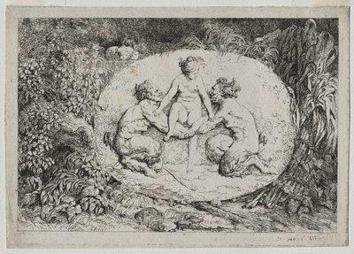 Bacchanales: Nymph Supported by Two Satyrs, 1763. av Jean Honore Fragonard