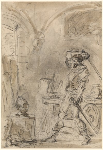 Don Quijote er i ferd med å slå hjelmen av Jean Honore Fragonard