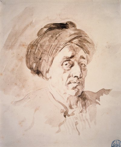 Hode med turban Tegning i vask av Jean Honore Fragonard (1732-1806). Besancon fra 1700-tallet. Museum of Fine Arts av Jean Honore Fragonard