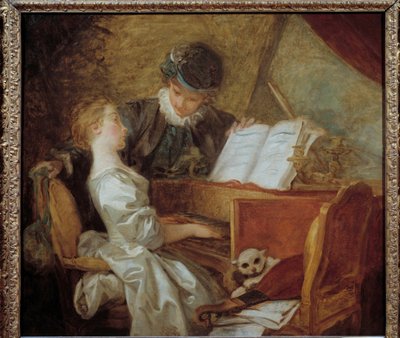 Musikktimen Maleri av Jean-Honore Fragonard (1732-1806). Sol. 1,09x1,21m. av Jean Honore Fragonard