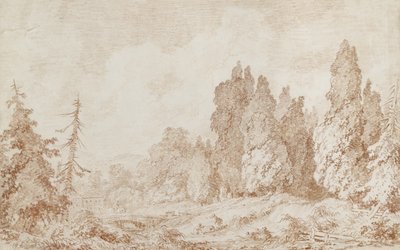 Landskap med en bro, ca. 1760 (rødt kritt på off-white papir) av Jean Honore Fragonard
